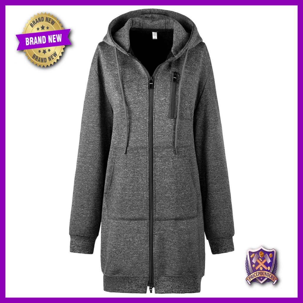 Plus Size Fleece Hoodie Long Tunic Sweatshirt Zip Up Jacket Maternity